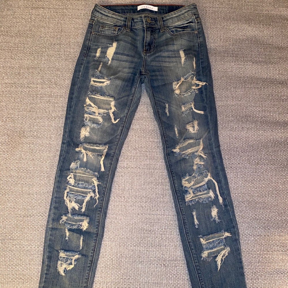 Eunina Ripped Mid Rise Skinny Jeans